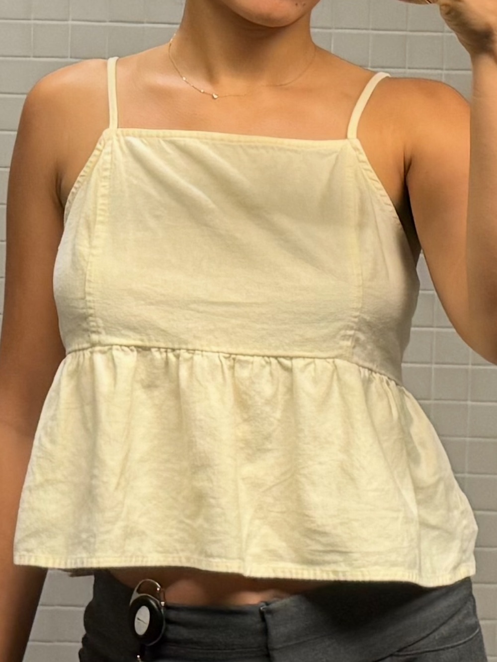 La Hearts Cream Square-Neck Peplum Camisole